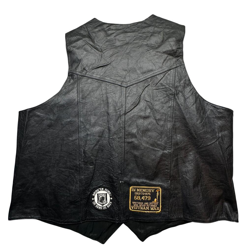 Vintage MOB Genuine Leather Biker Vest Mens 3XL Vietnam Patches Button Black